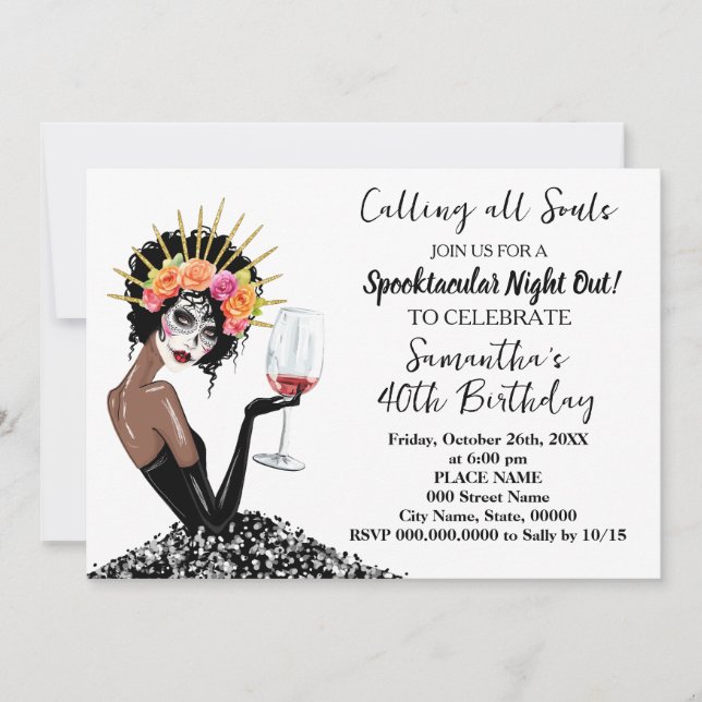 Invitation Filles Night Out Jour de l'Halloween mort Annivers (Devant)
