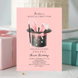 Invitation Filles Nœud Rose Magique 1er Anniversaire