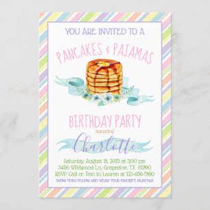 Invitation Filles Pancakes et Pyjama fête d'anniversaire