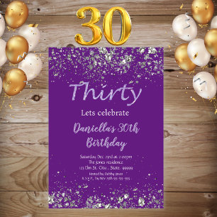 Invitation Filles Parties scintillant violette 30e anniversai