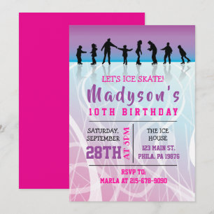 Invitation Filles Patinage ICE SKATING anniversaire de fête I
