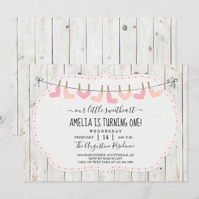 Invitation Filles personnalisées Saint Valentin Fête d'annive (Devant / Derrière)