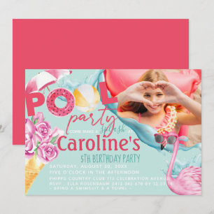 Invitation Filles Photo Pool Fête Anniversaire