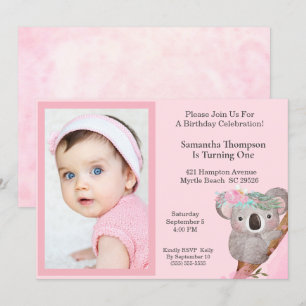 Invitation Filles Photo Un Anniversaire Koala Ours