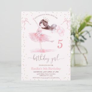 Invitation Filles Pink Dance Twirl avec Anniversaire Fille An