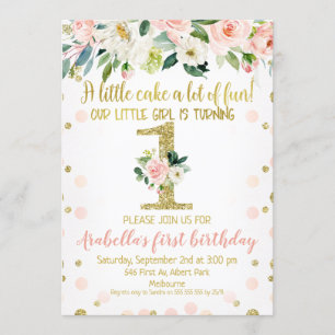 Invitation Filles Pink Gold Floral 1er anniversaire Invitatio