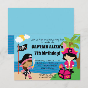 Invitation Filles pirates fête d'anniversaire