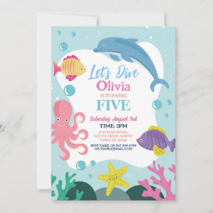 Invitation Filles Plongeons Cinq 5ème Océan Dauphin Rose Mer