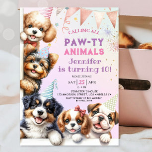 Invitation Filles Puppy Pawty 10e anniversaire de fête Invita