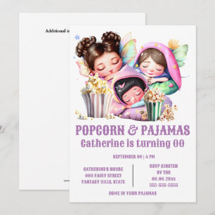 Invitation Filles pyjama pop-corn soirée pyjama