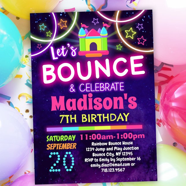 Invitation Filles Rainbow Bounce House fête d'anniversaire (Créateur téléchargé)