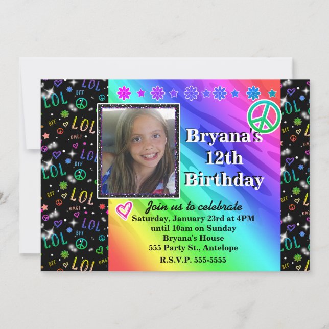 Invitation Filles Rainbow LOL Anniversaire Fête Photo Invitat (Devant)