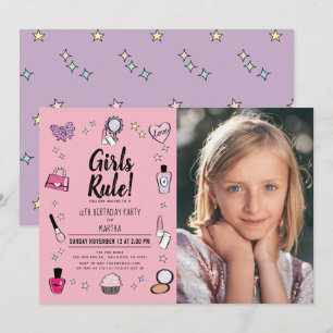 Invitation Filles Règle Spa maquillage Bois rose Photo Annive