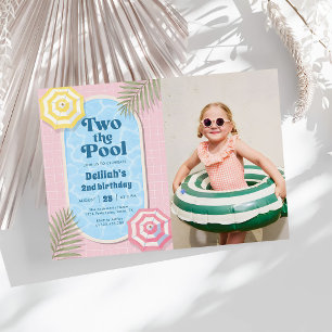 Invitation Filles Rose Deux À La Piscine Été 2ème Anniversair