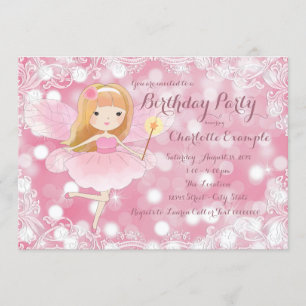 Invitation Filles Rose Fée Princesse Anniversaire