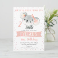 Filles rose Grey Koala Ours Anniversaire Invitatio