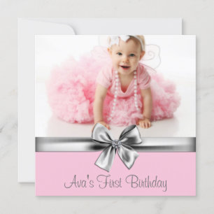 Invitation Filles rose Grey Photo Fête d'anniversaire