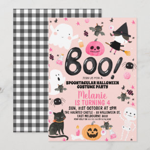 Invitation Filles Rose Orange Noir Boo Halloween Anniversaire
