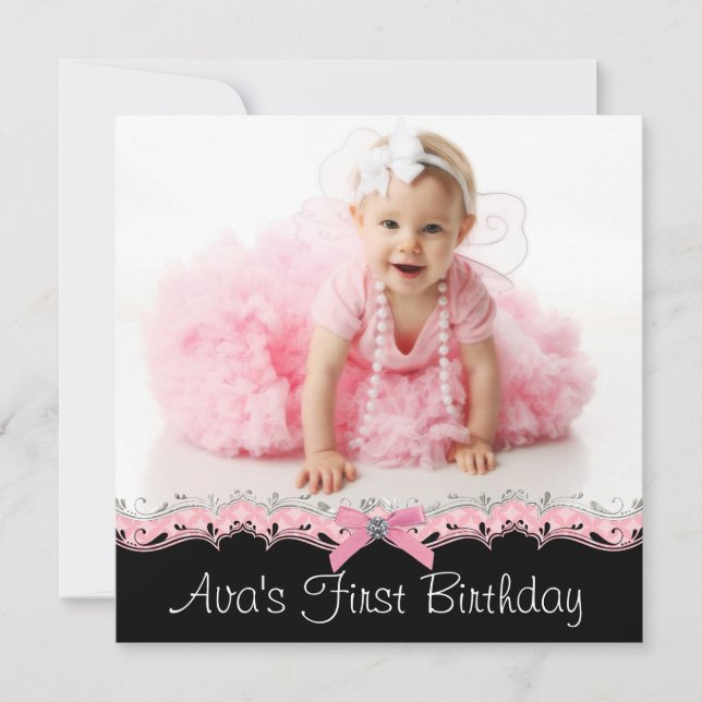 Invitation Filles roses et noires Photo Anniversaire (Devant)