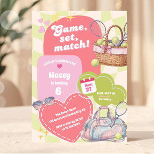 Invitation Filles roses et vertes Tennis Preppy