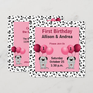 Invitation Filles roses jumelles 1er fête d'anniversaire Dalm