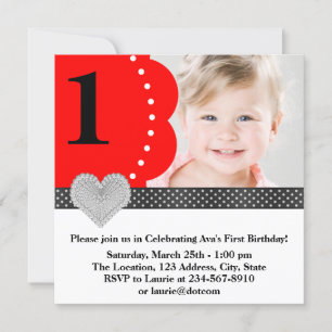 Invitation Filles Rouge Noir Photo 1er Anniversaire