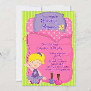 Invitation Filles Sac couchage Sleepover Anniversaire Invitat