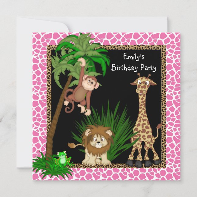Invitation Filles Safari fête d'anniversaire (Devant)