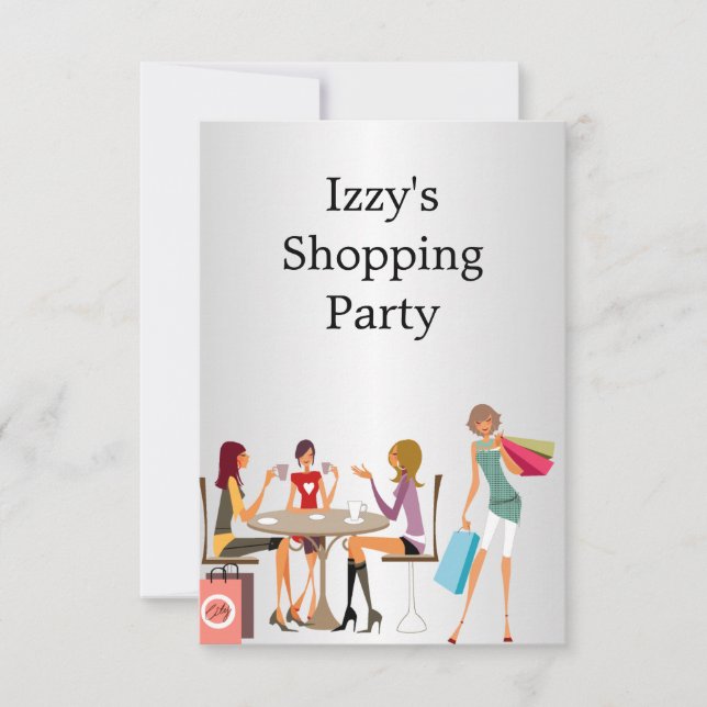 Invitation Filles Shopping Party Event Silver White (Devant)