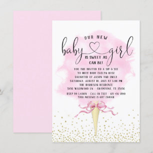 Invitation Filles Sip See Barbe à Papa Rose Or Baby Shower