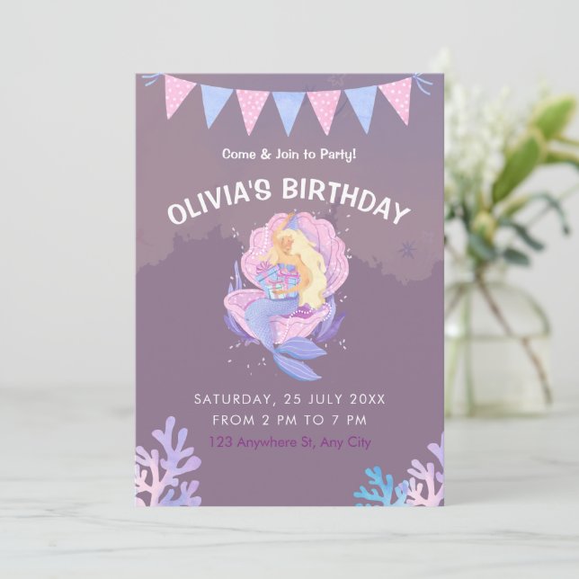 Invitation Filles Sirène Sous La Mer Anniversaire, Fête Des F (Debout devant)