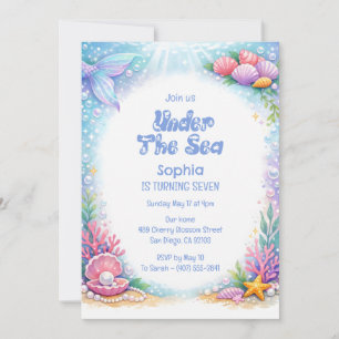 Invitation Filles Sirènes de l'Océan Sous la Mer Sept Anniver