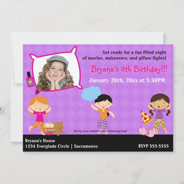 Invitation Filles Sleepover Fête du bois d'oeuvre Photo Invit (Devant)