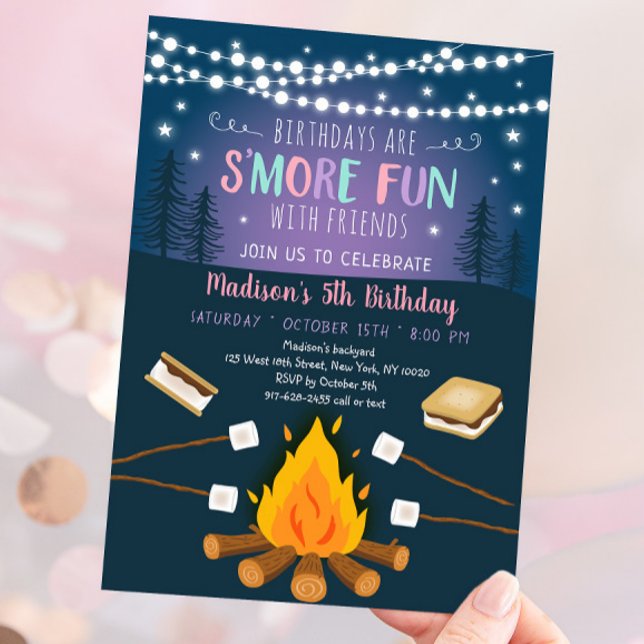 Invitation Filles S'more Amusants S'mores Feu de camp Anniver (Créateur téléchargé)