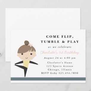 Invitation Filles Tourner Tumble & Jouer Gymnastique Annivers