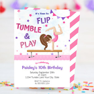 Invitation Filles Tourner Tumble & Jouer Gymnastique Annivers