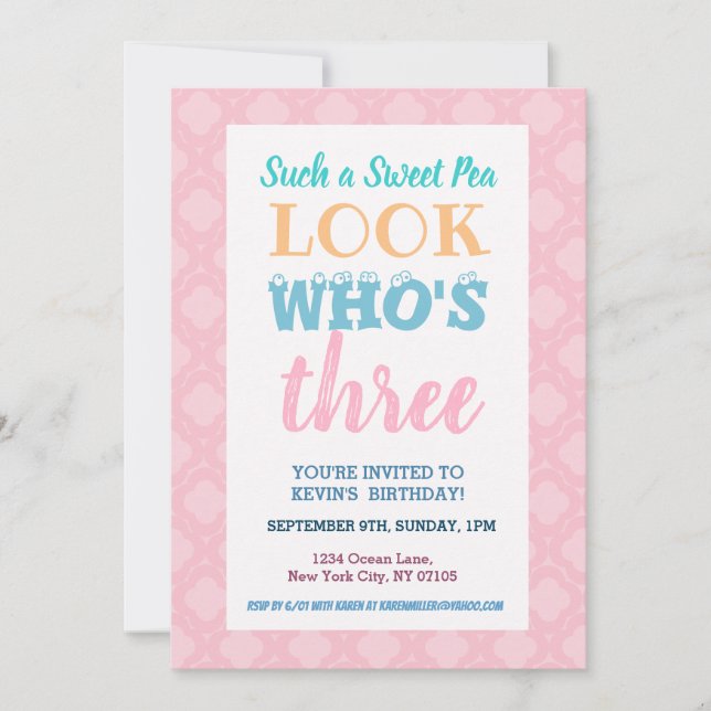 Invitation Filles Troisième anniversaire Libellé de l'invitat (Devant)