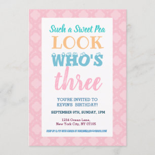 Invitation Filles Troisième anniversaire Libellé de l'invitat