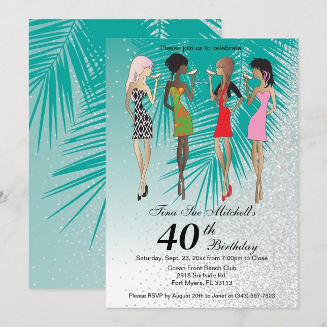 Invitation Filles Tropical Luau Party (Devant / Derrière)