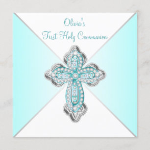 Invitation Filles Turquoise Blue First Communion