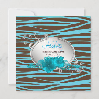Invitation Filles Turquoise Blue Zebra Annonces de graduation