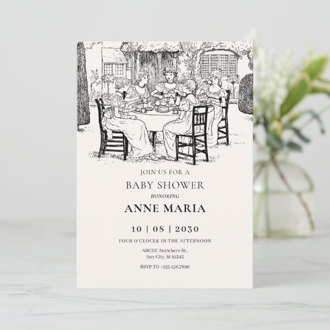 Invitation Filles vintages ayant un baby shower de thé (Debout devant)