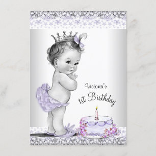 Invitation Filles violettes gris 1er anniversaire