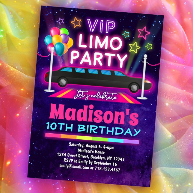 Invitation Filles VIP Limo fête d'anniversaire (Créateur téléchargé)