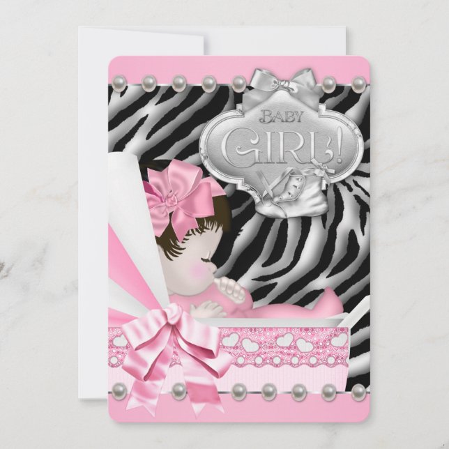 Invitation Filles Zebra Baby shower (Devant)