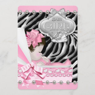 Invitation Filles Zebra Baby shower