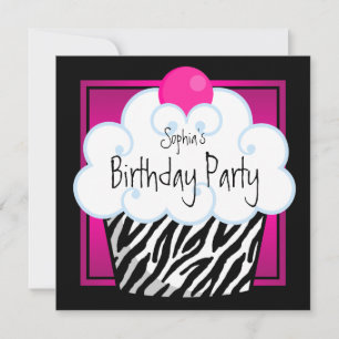 Invitation Filles Zèbre Rose Chaud Gâteau d'anniversaire