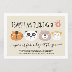Invitation Filles Zoo Animal Emoji Thème Anniversaire