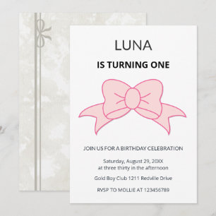Invitation Fillette Coquette à l'arc rose pour 1er anniversai