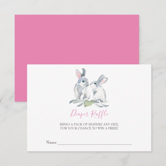 Invitation Fillette lapin Baby shower Déchets Raffle (Devant / Derrière)